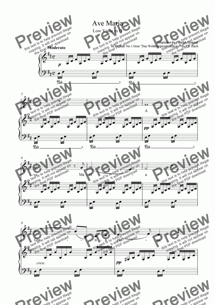 page one of Ave Maria - Bach/Gounod -Wedding Sheet Music (Alto or Bass Voice)