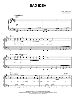 page one of Bad Idea (from Waitress The Musical) (Easy Piano)