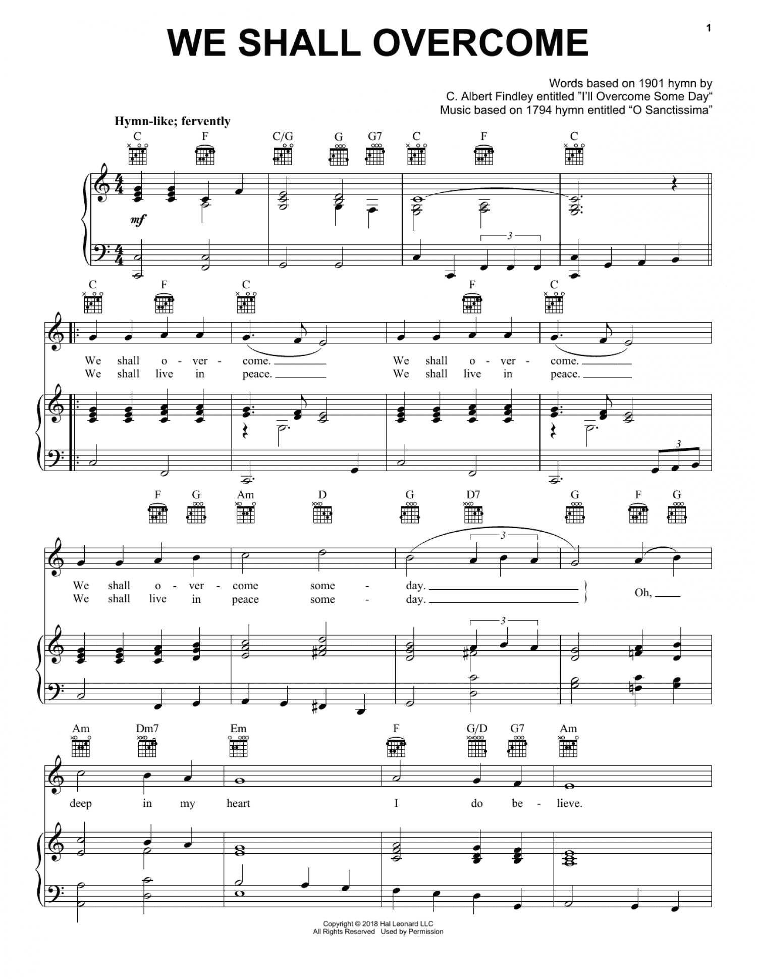 We Shall Overcome (Piano, Vocal & Guitar Chords (Right-Hand Melody))