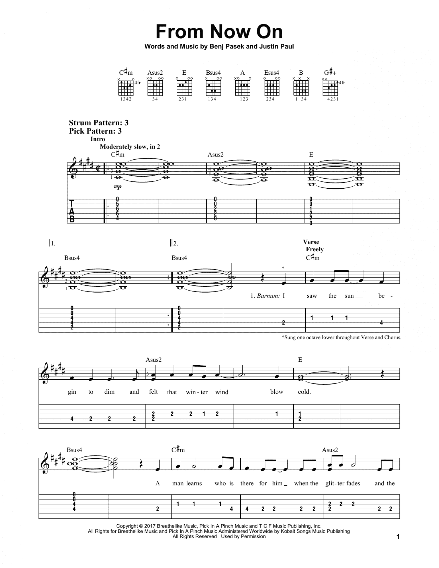 From Now On (from The Greatest Showman) (Easy Guitar Tab)