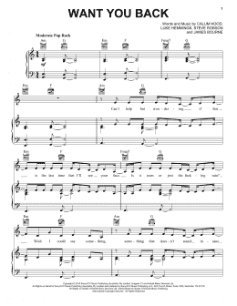 page one of Want You Back (Piano, Vocal & Guitar Chords (Right-Hand Melody))