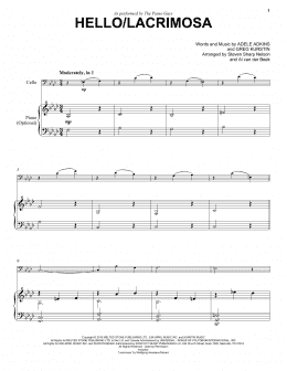 page one of Hello/Lacrimosa (Cello and Piano)