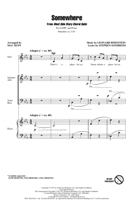 page one of Somewhere (from West Side Story) (arr. Mac Huff) (SATB Choir)