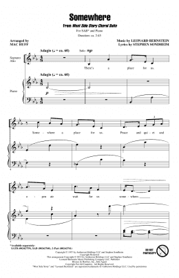 page one of Somewhere (from West Side Story) (arr. Mac Huff) (SAB Choir)