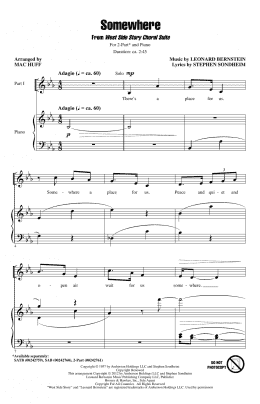 page one of Somewhere (from West Side Story) (arr. Mac Huff) (2-Part Choir)