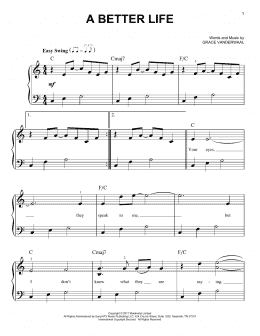 page one of A Better Life (Easy Piano)