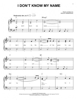 page one of I Don't Know My Name (Easy Piano)