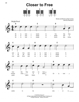 page one of Closer To Free (Super Easy Piano)