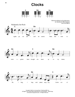 page one of Clocks (Super Easy Piano)