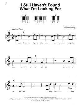 page one of I Still Haven't Found What I'm Looking For (Super Easy Piano)