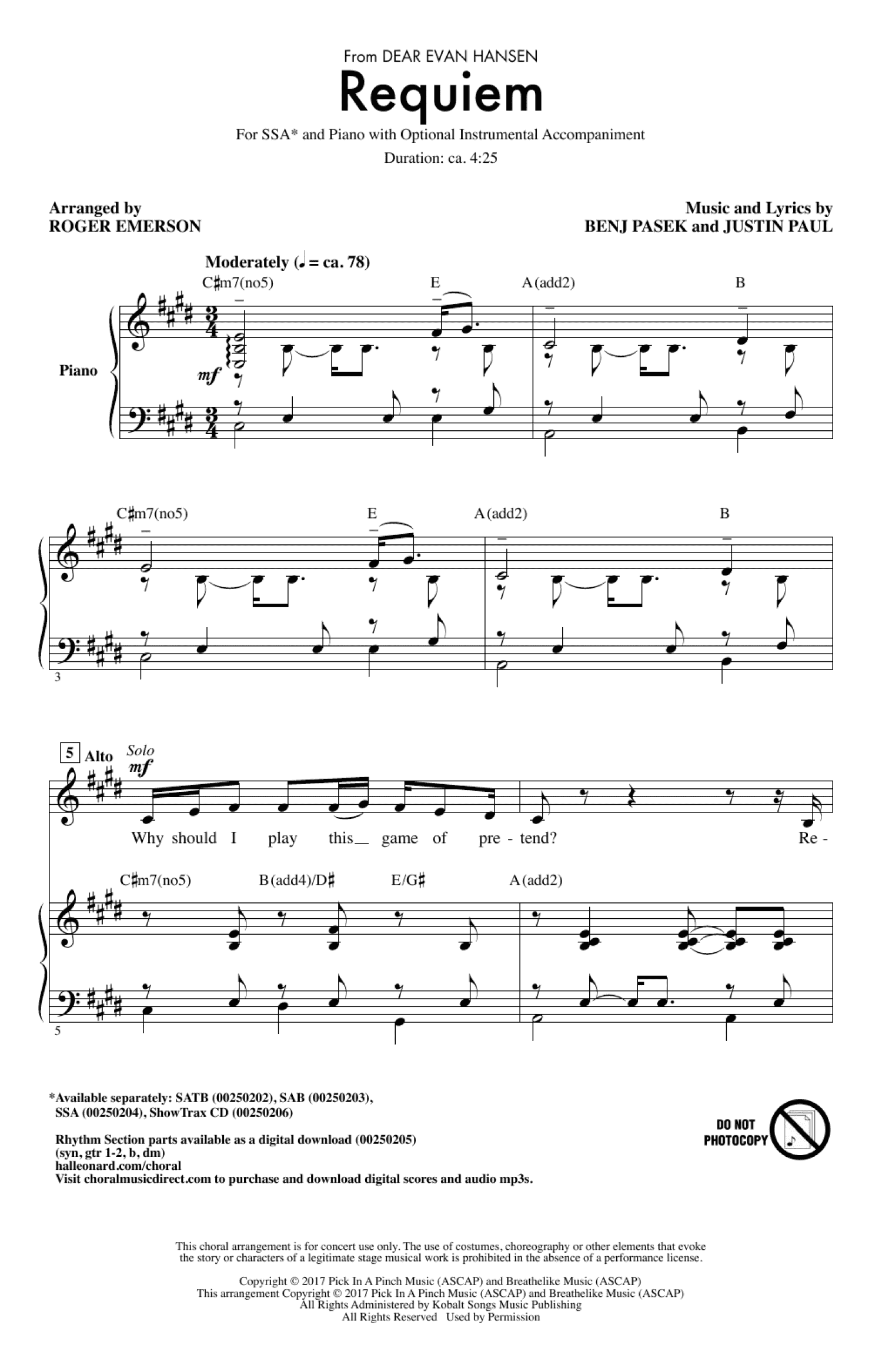 Requiem (from Dear Evan Hansen) (arr. Roger Emerson) (SSA Choir)
