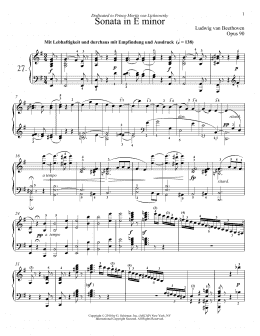 page one of Piano Sonata No. 27 In E Minor, Op. 90 (Piano Solo)