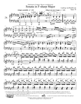 page one of Piano Sonata No. 24 In F-Sharp Major, Op. 78 (Piano Solo)