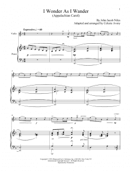 page one of I Wonder As I Wander (Violin and Piano)