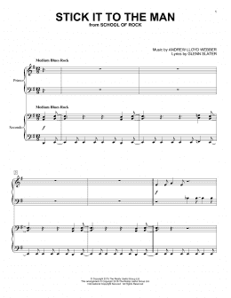 page one of Stick It To The Man (from School of Rock: The Musical) (Piano Duet)