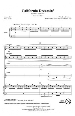 page one of California Dreamin' (arr. Mac Huff) (SSA Choir)