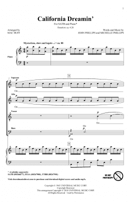 page one of California Dreamin' (arr. Mac Huff) (SATB Choir)