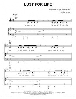 page one of Lust For Life (feat. The Weeknd) (Piano, Vocal & Guitar Chords (Right-Hand Melody))