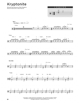 page one of Kryptonite (Drum Chart)