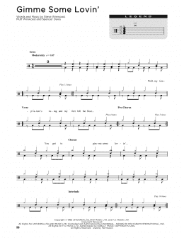 page one of Gimme Some Lovin' (Drum Chart)