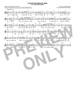 page one of It Never Entered My Mind (Lead Sheet / Fake Book)