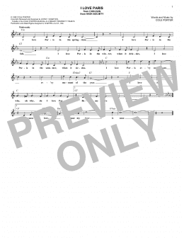 page one of I Love Paris (Lead Sheet / Fake Book)