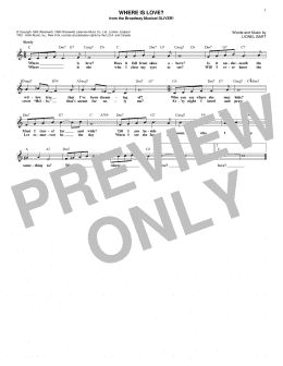 page one of Where Is Love? (Lead Sheet / Fake Book)