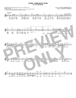 page one of Lover, Come Back To Me (Lead Sheet / Fake Book)