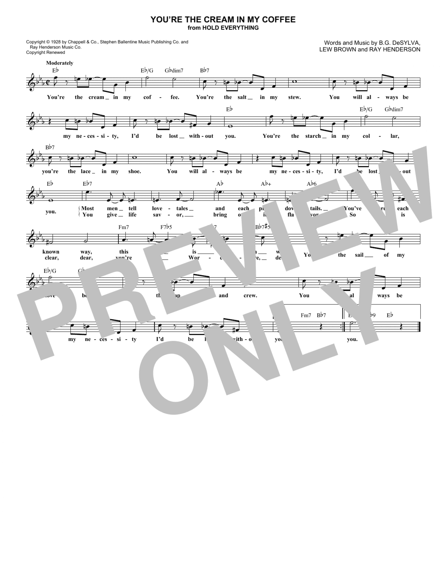 You're The Cream In My Coffee (Lead Sheet / Fake Book)