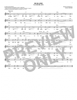 page one of So In Love (from Kiss Me, Kate) (Lead Sheet / Fake Book)