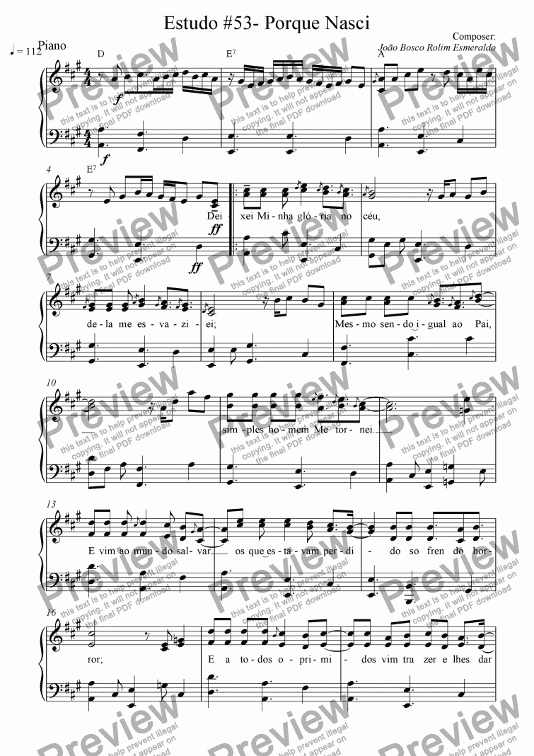 page one of Porque Nasci (That's Why I Was Born) - Piano - Calypso/Mambo