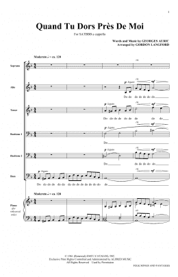 page one of Quand Tu Dors Pres De Moi (SATB Choir)