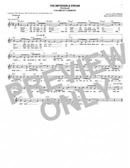 page one of The Impossible Dream (The Quest) (Lead Sheet / Fake Book)