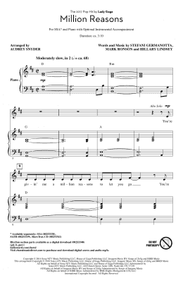 page one of Million Reasons (arr. Audrey Snyder) (SSA Choir)