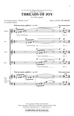 page one of Threads Of Joy (SATB Choir)
