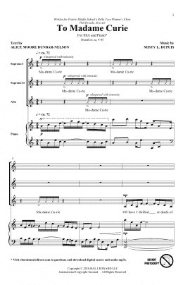 page one of To Madame Curie (SSA Choir)