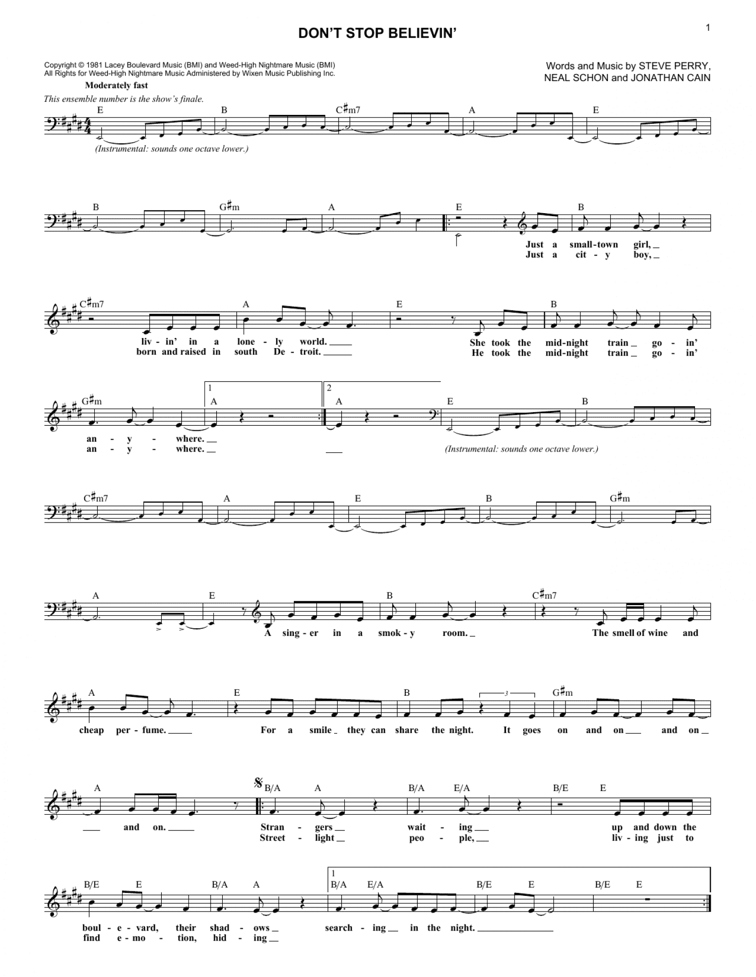 Don't Stop Believin' (Lead Sheet / Fake Book)