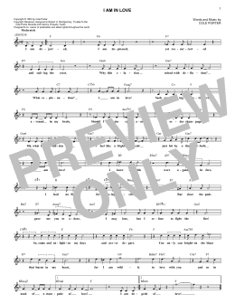 page one of I Am In Love (Lead Sheet / Fake Book)