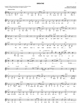 page one of Breathe (from In The Heights: The Musical) (Lead Sheet / Fake Book)