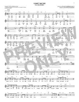 page one of I Cain't Say No (from Oklahoma!) (Lead Sheet / Fake Book)