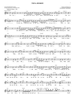 page one of You'll Be Back (from Hamilton) (Lead Sheet / Fake Book)
