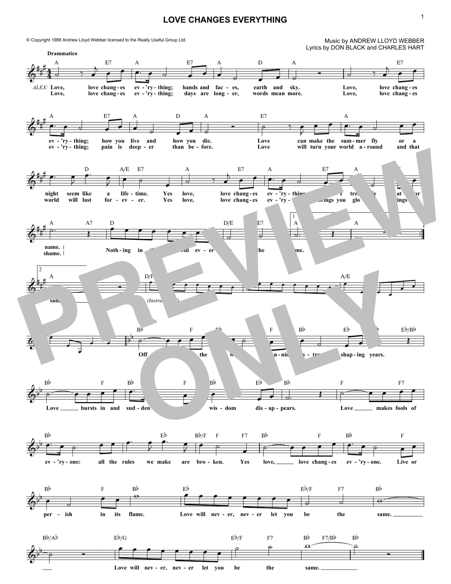 Love Changes Everything (Lead Sheet / Fake Book)