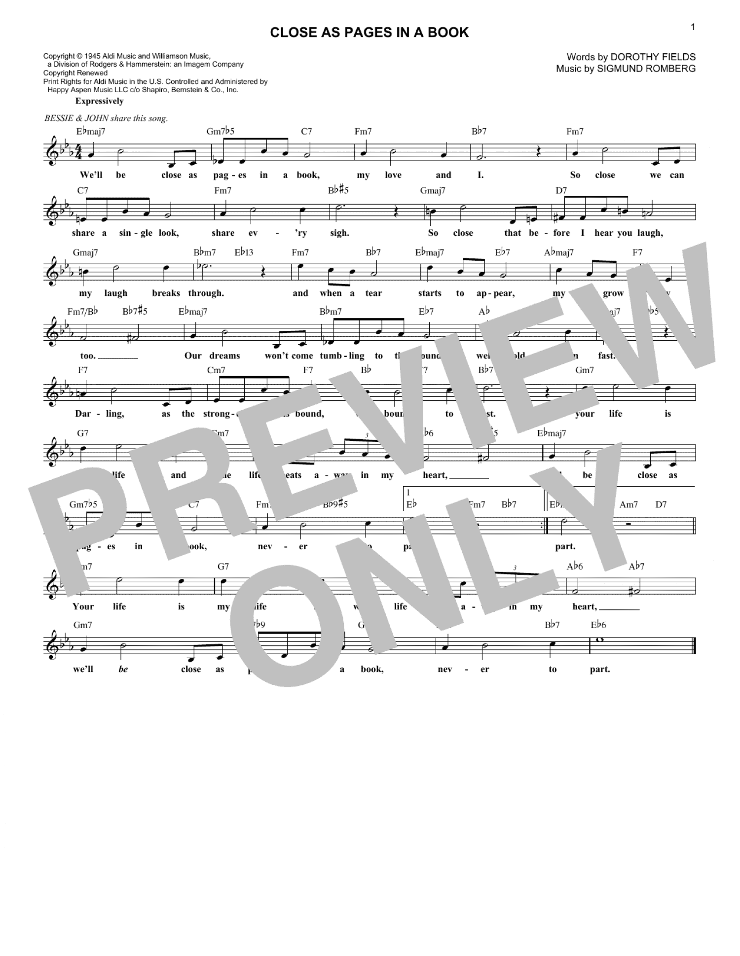 Close As Pages In A Book (Lead Sheet / Fake Book)