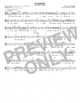 page one of Big Spender (Lead Sheet / Fake Book)