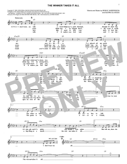 page one of The Winner Takes It All (Lead Sheet / Fake Book)