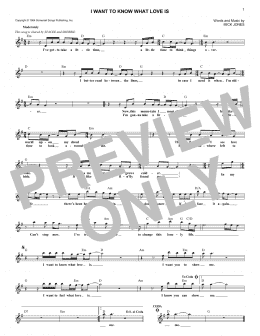 page one of I Want To Know What Love Is (Lead Sheet / Fake Book)