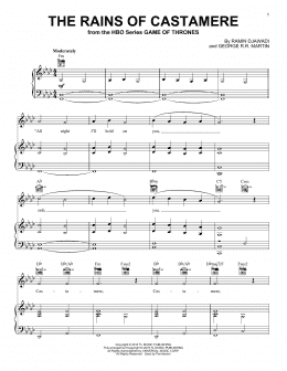 page one of The Rains Of Castamere (from Game of Thrones) (Piano, Vocal & Guitar Chords (Right-Hand Melody))
