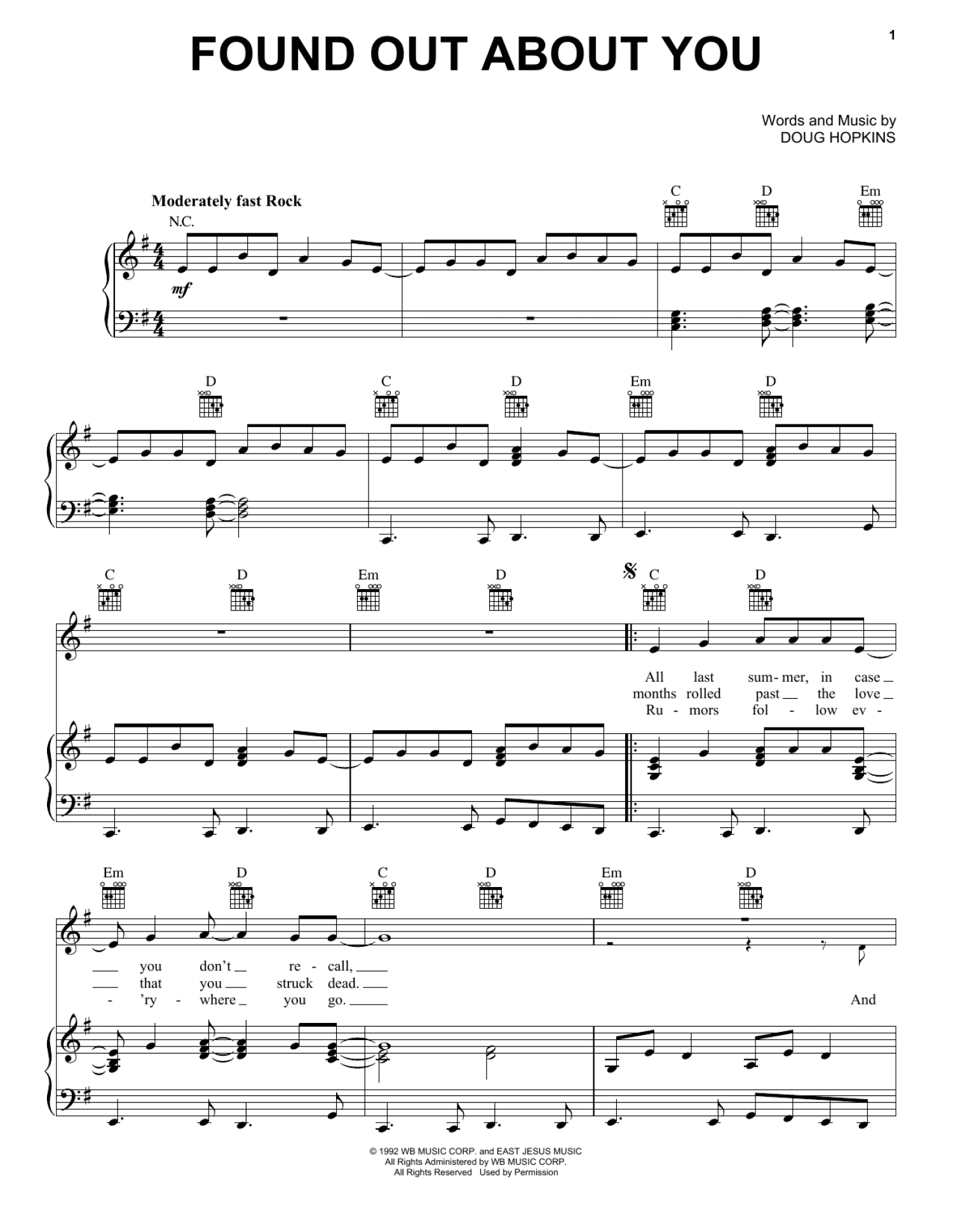 Found Out About You (Piano, Vocal & Guitar Chords (Right-Hand Melody))