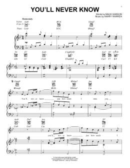 page one of You'll Never Know (Piano, Vocal & Guitar Chords (Right-Hand Melody))