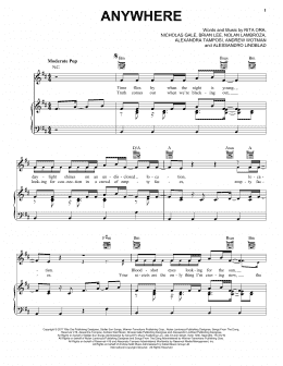 page one of Anywhere (Piano, Vocal & Guitar Chords (Right-Hand Melody))
